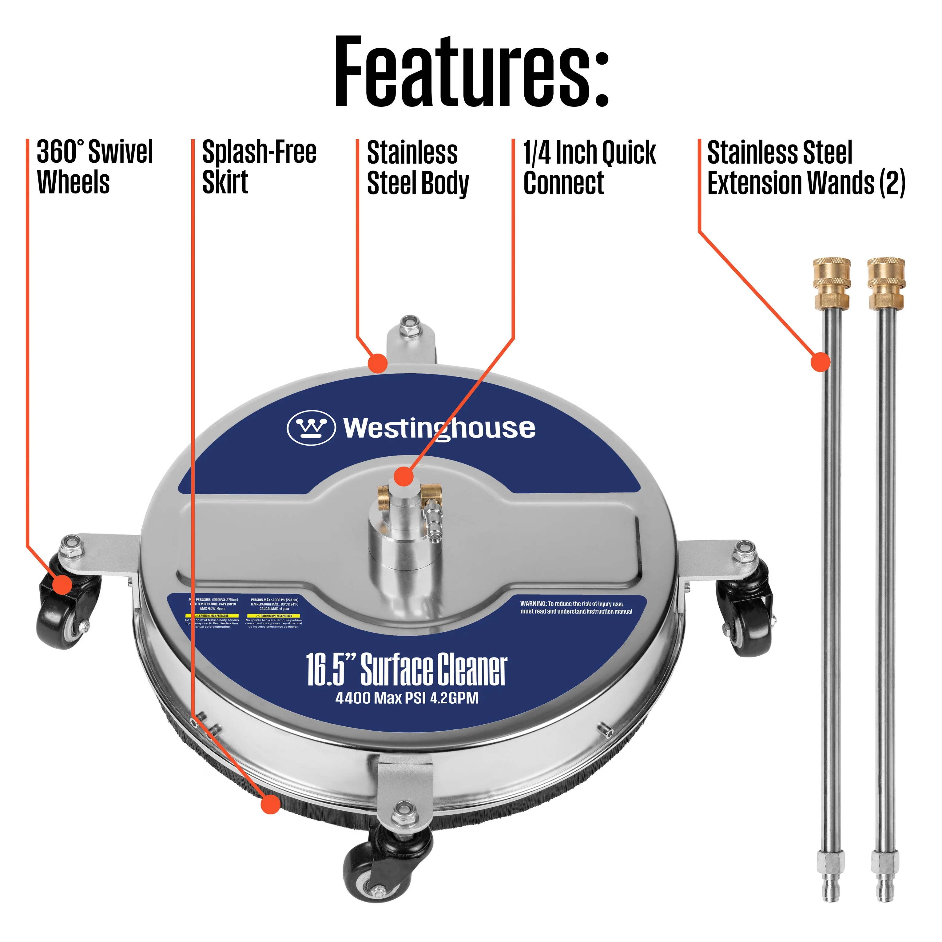16.5" Stainless Steel Surface Cleaner for Pressure Washers - Image 3