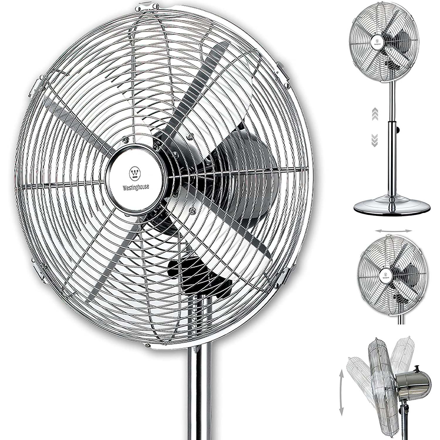 16" Lightweight Vintage Metal Stand Fan with Heavy Duty 1800 CFM High Velocity 50-Watt Motor - 75-degree Oscillating Function ? Ideal for Industrial, Commercial, and Residential Use