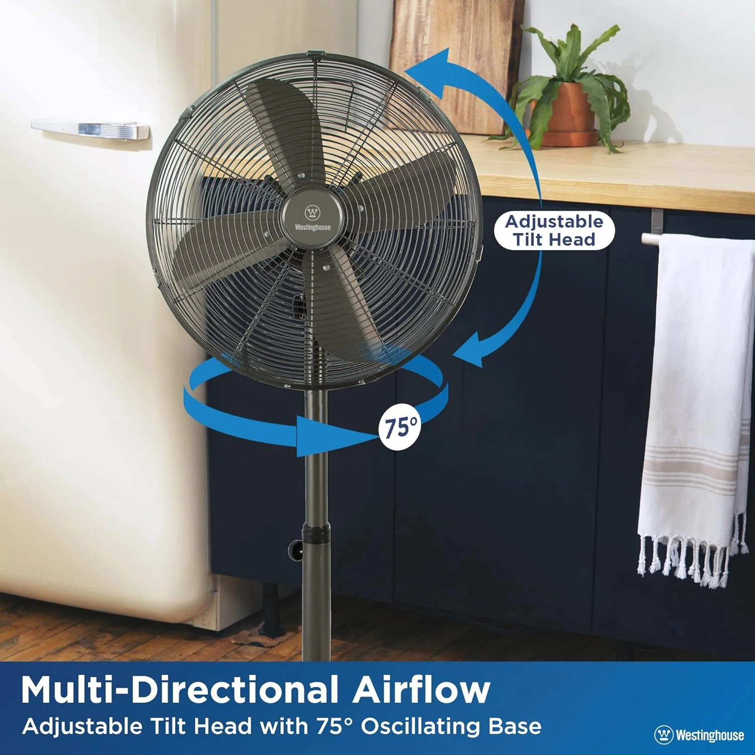 16" Vintage Metal Stand Fan, Grey - Image 3