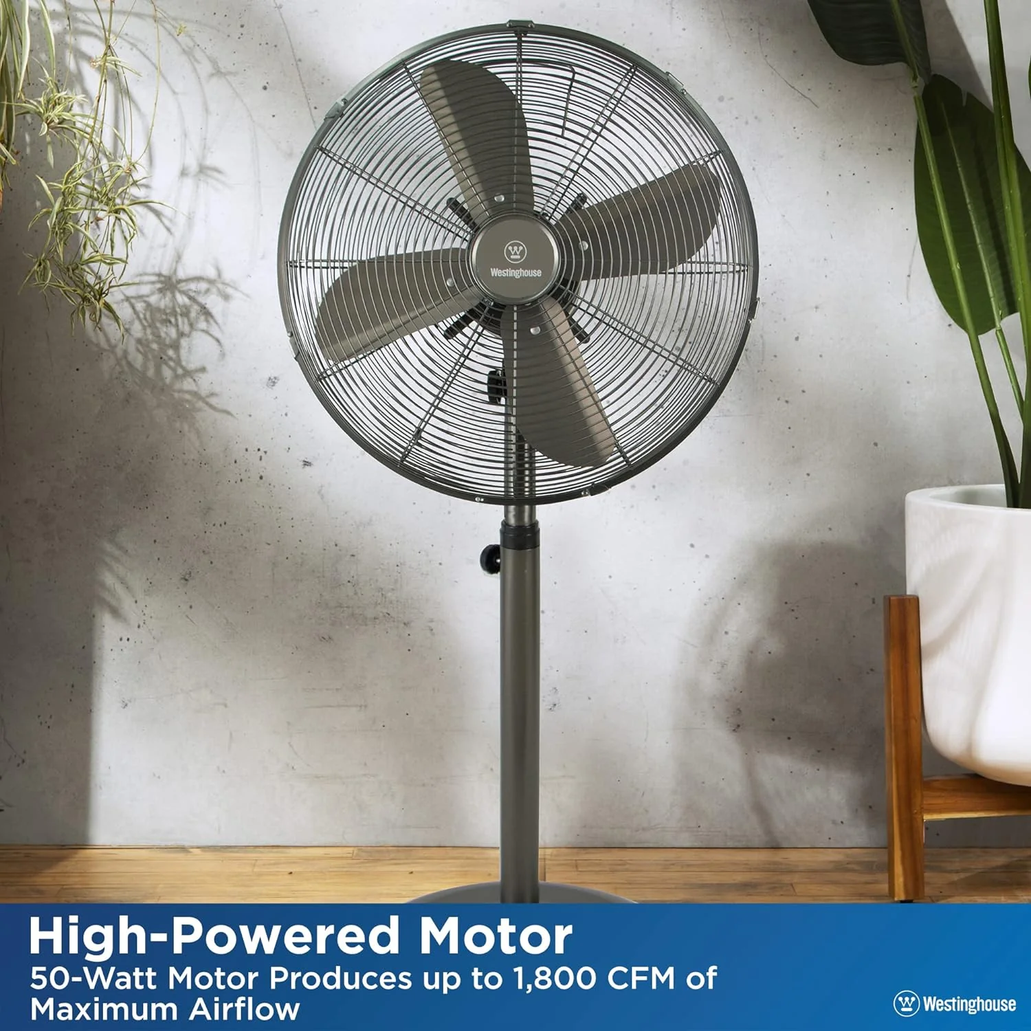 16" Vintage Metal Stand Fan, Grey - Image 4