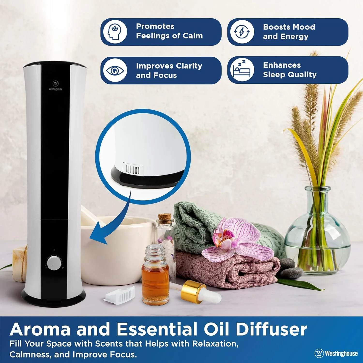28" Cool Mist Ultrasonic Tower Humidifier 6L Top Fill - Image 6