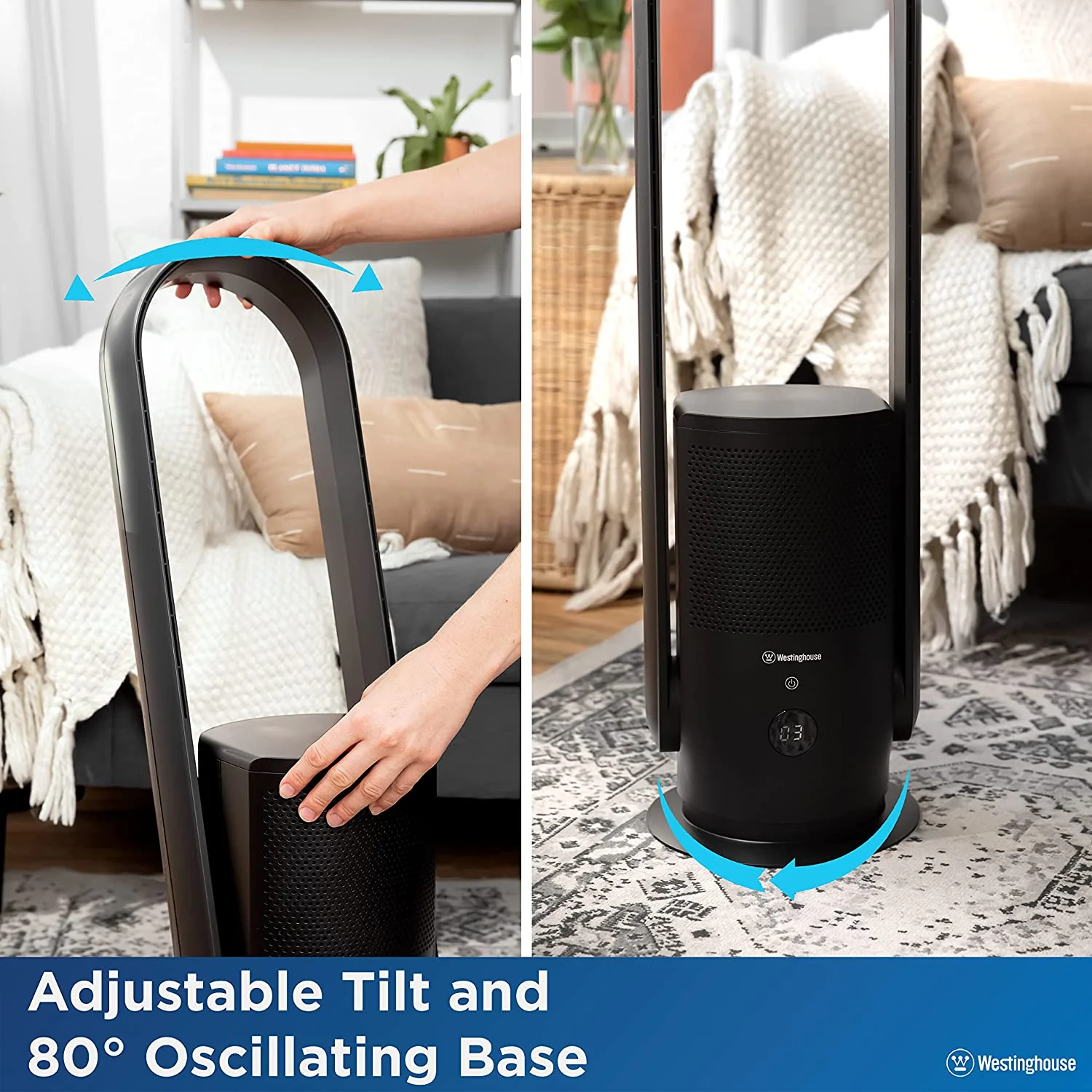 32” 3-in-1 Bladeless Tower Fan with Air Purifier & UV Sterilization Black - Image 4