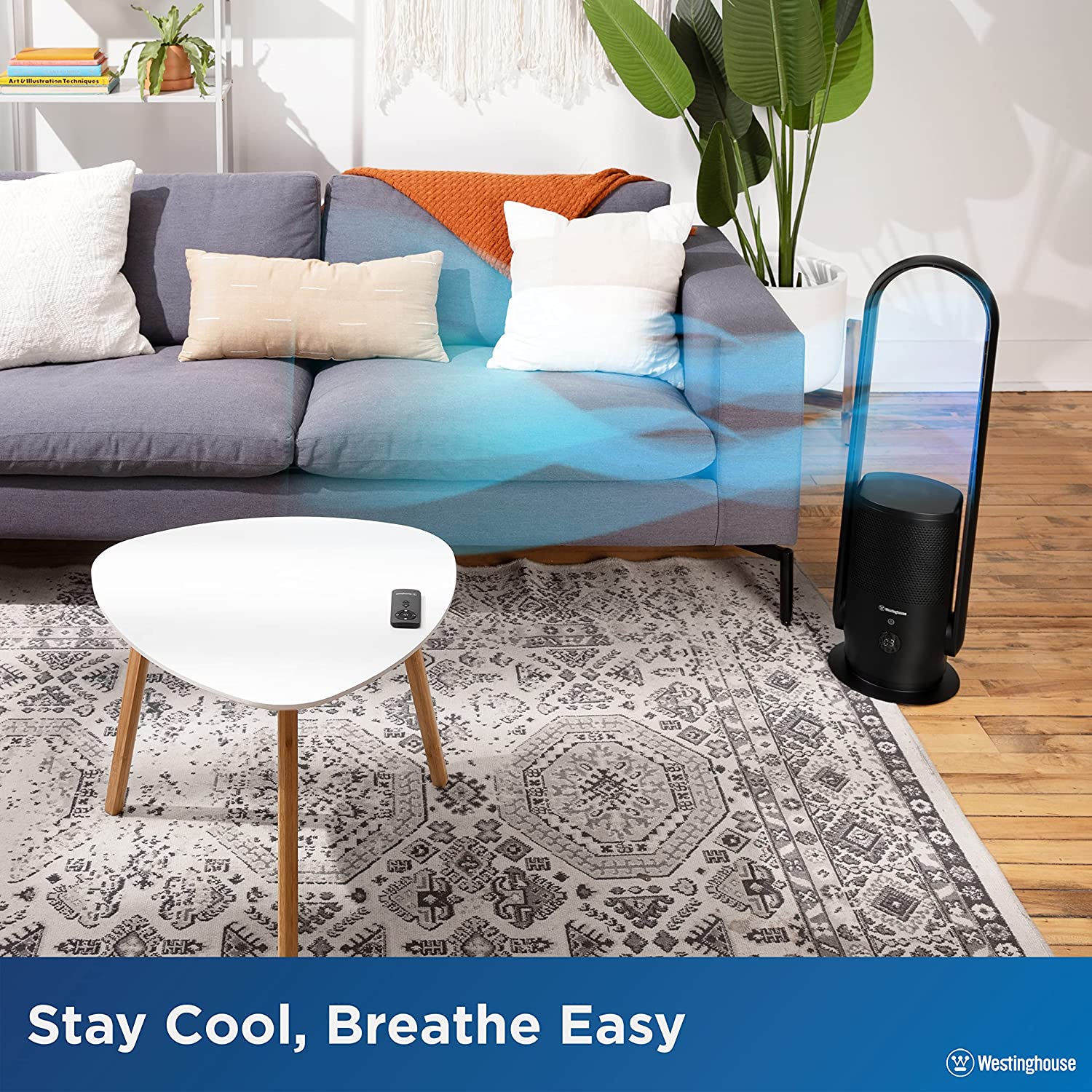 32” 3-in-1 Bladeless Tower Fan with Air Purifier & UV Sterilization Black - Image 8