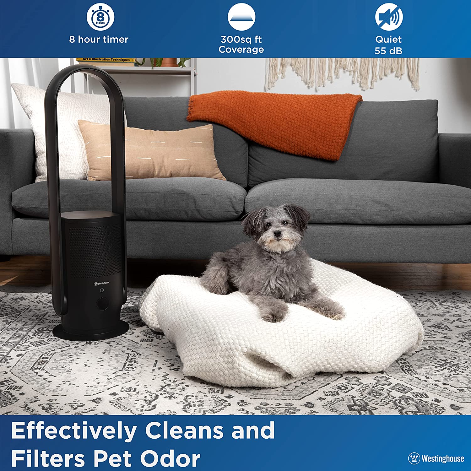 32” 3-in-1 Bladeless Tower Fan with Air Purifier & UV Sterilization Black - Image 9