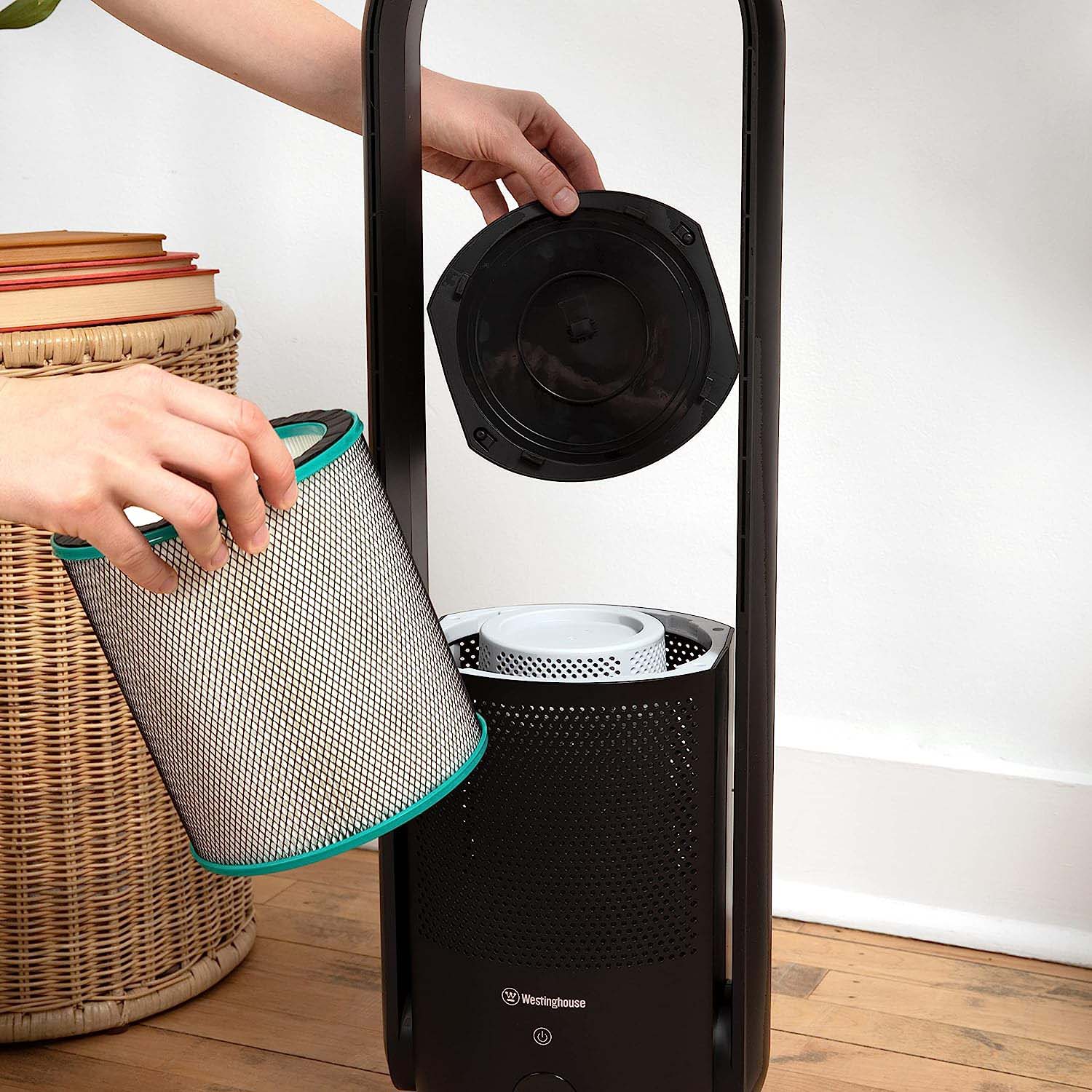 32" 3 In 1 Bladeless Tower Fan + Air Purifier + UV, Black - Image 2