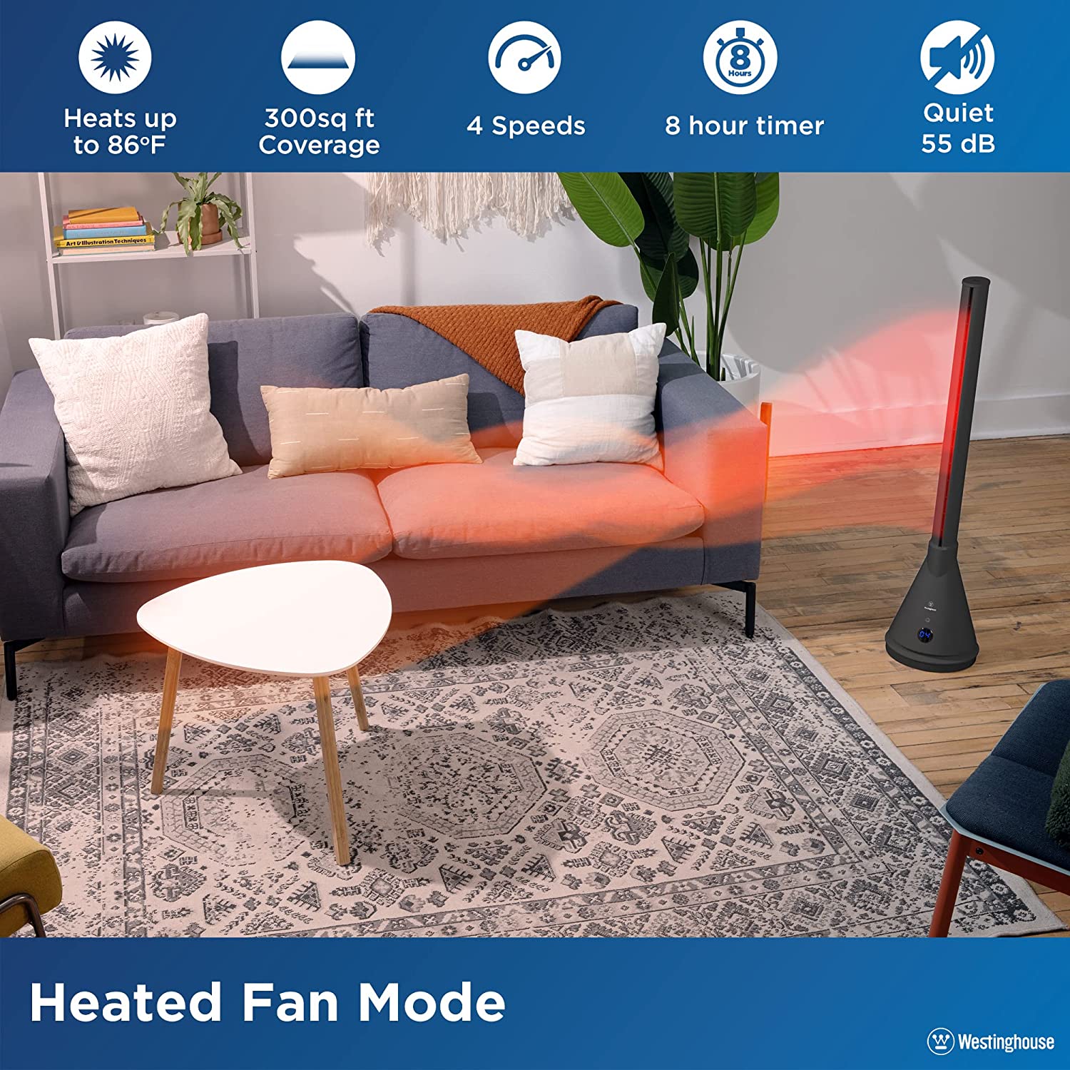 40” 2-in-1 Digital Bladeless Fan with Heater Black - Image 8