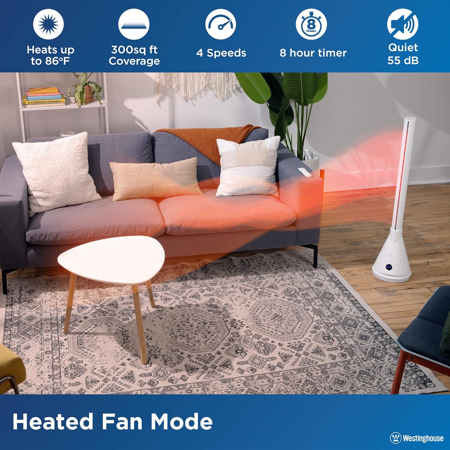 40" 2 In 1 Digital Bladeless Fan + Heater, White - Image 3