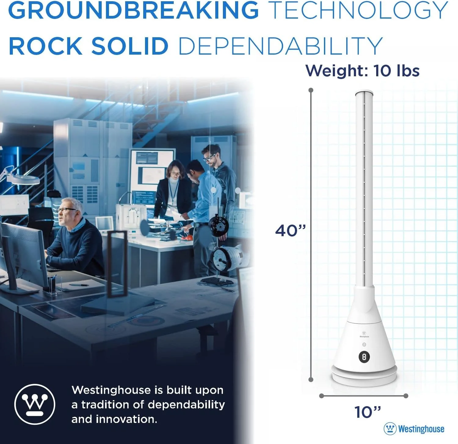 40" 2 In 1 Digital Bladeless Fan + Heater, White - Image 5