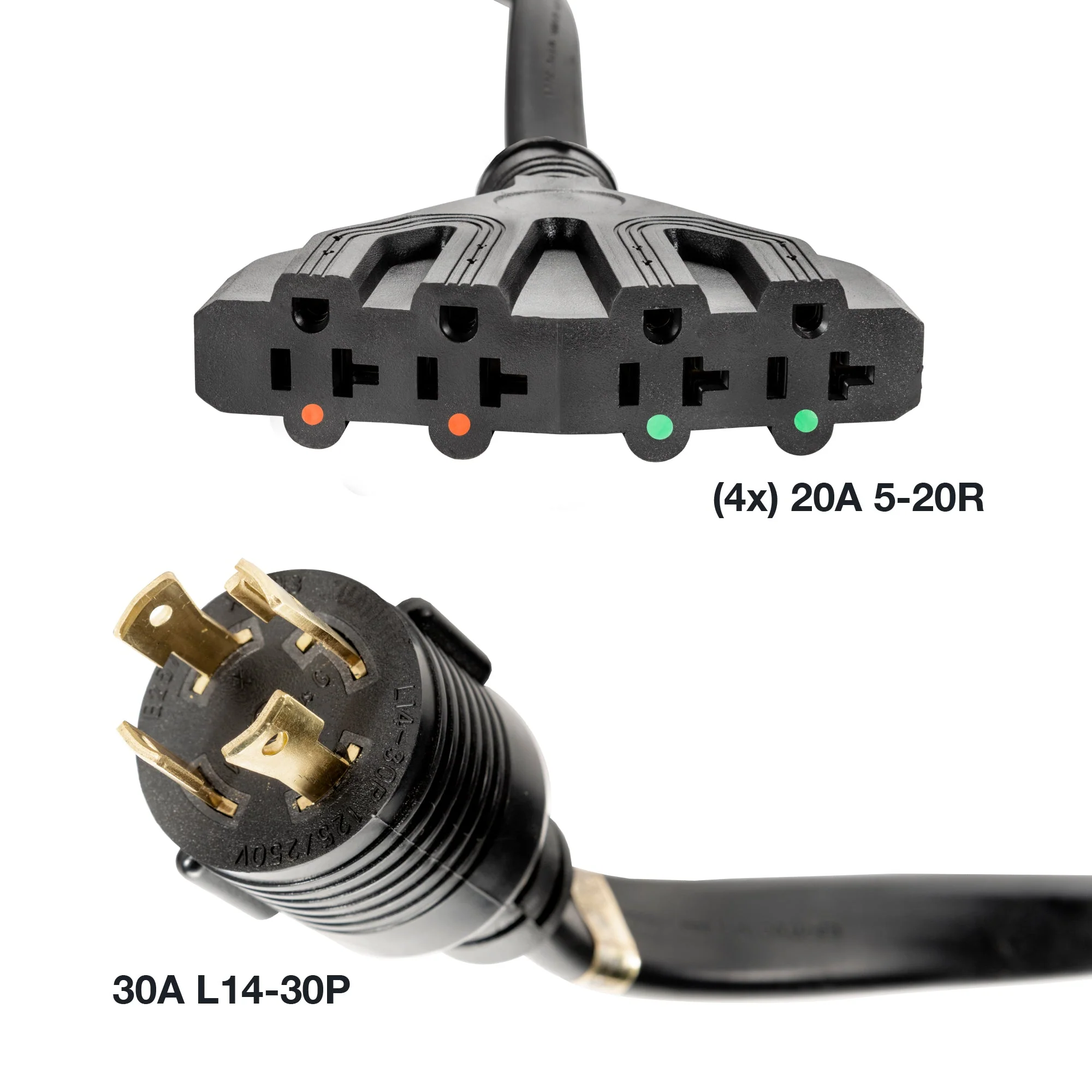 50' Generator Cord: 30A 120V L14-30P to (4x) 5-20R - Image 3