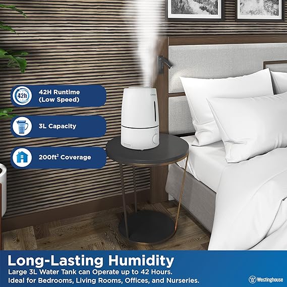 Cool Mist Ultrasonic Humidifier 3L Bottom Fill - Image 5