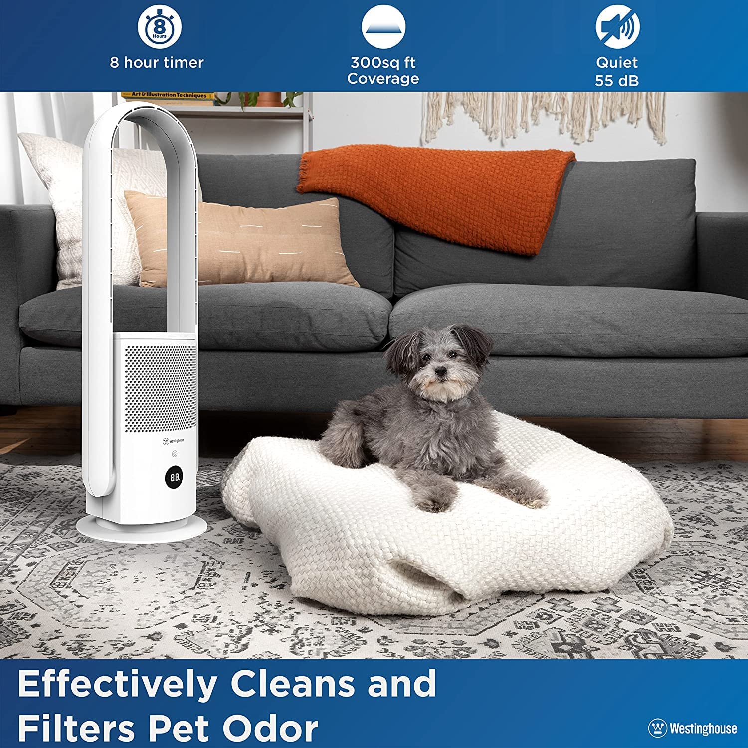 32” 3-in-1 Bladeless Tower Fan with Air Purifier & UV Sterilization White - Image 6