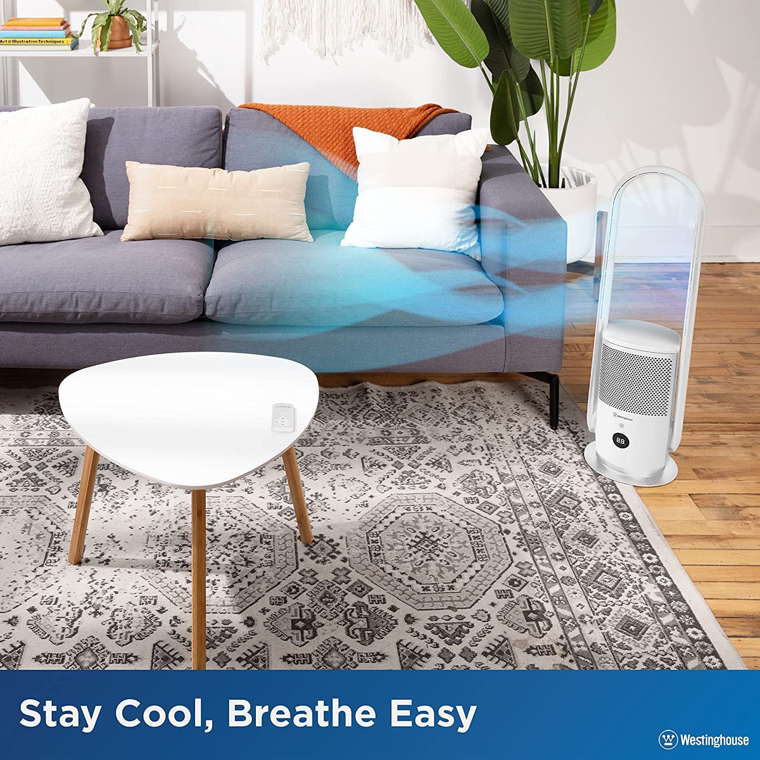 32” 3-in-1 Bladeless Tower Fan with Air Purifier & UV Sterilization White - Image 8