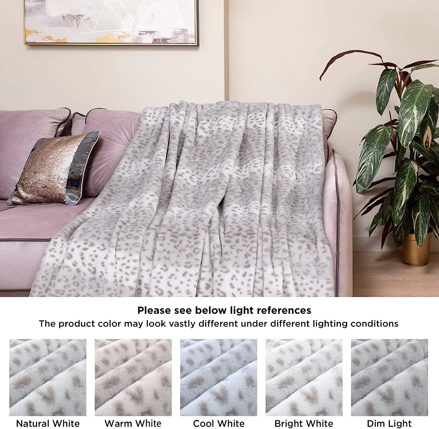 Electric Heated Blanket Luxurious Faux Fur Reverse to Flannel Grey Leopard - Image 8