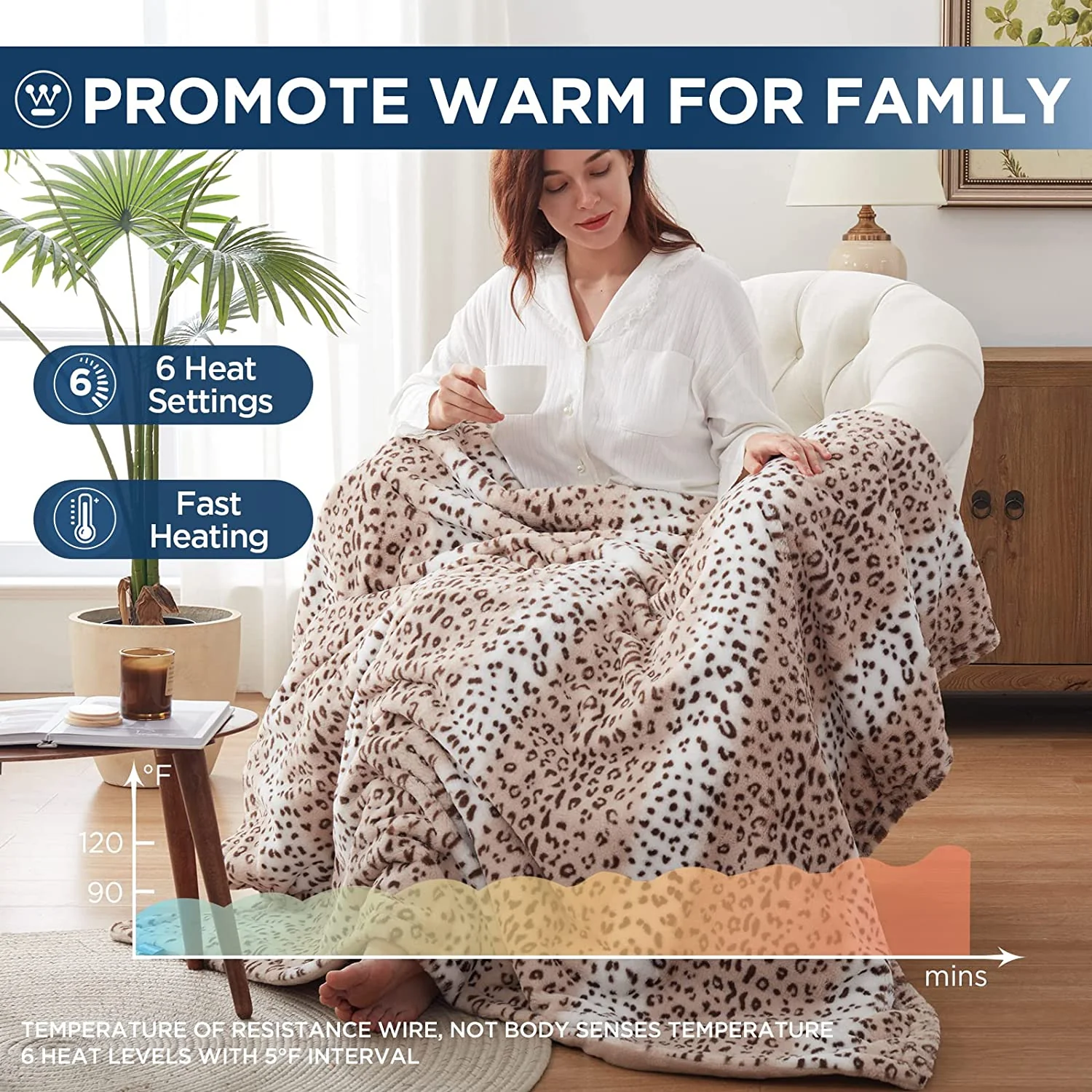 Electric Heated Blanket Luxurious Faux Fur Reverse to Flannel Leopard - Image 5