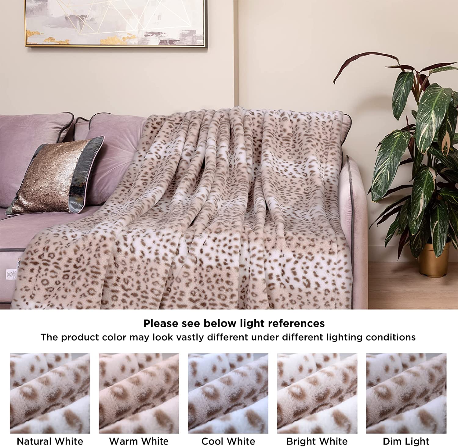 Electric Heated Blanket Luxurious Faux Fur Reverse to Flannel Leopard - Image 9