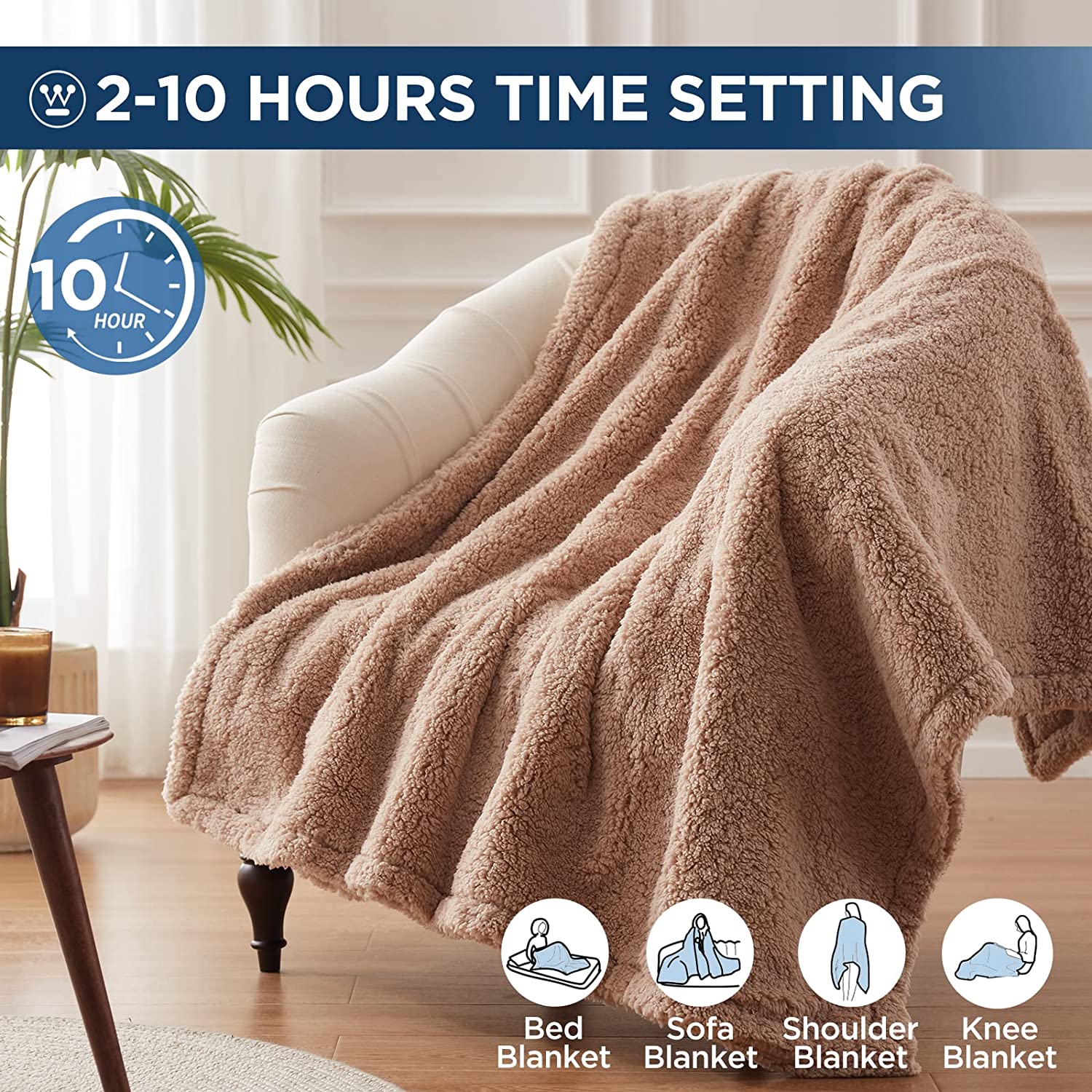 Electric Heated Throw Sherpa Camel - Image 6