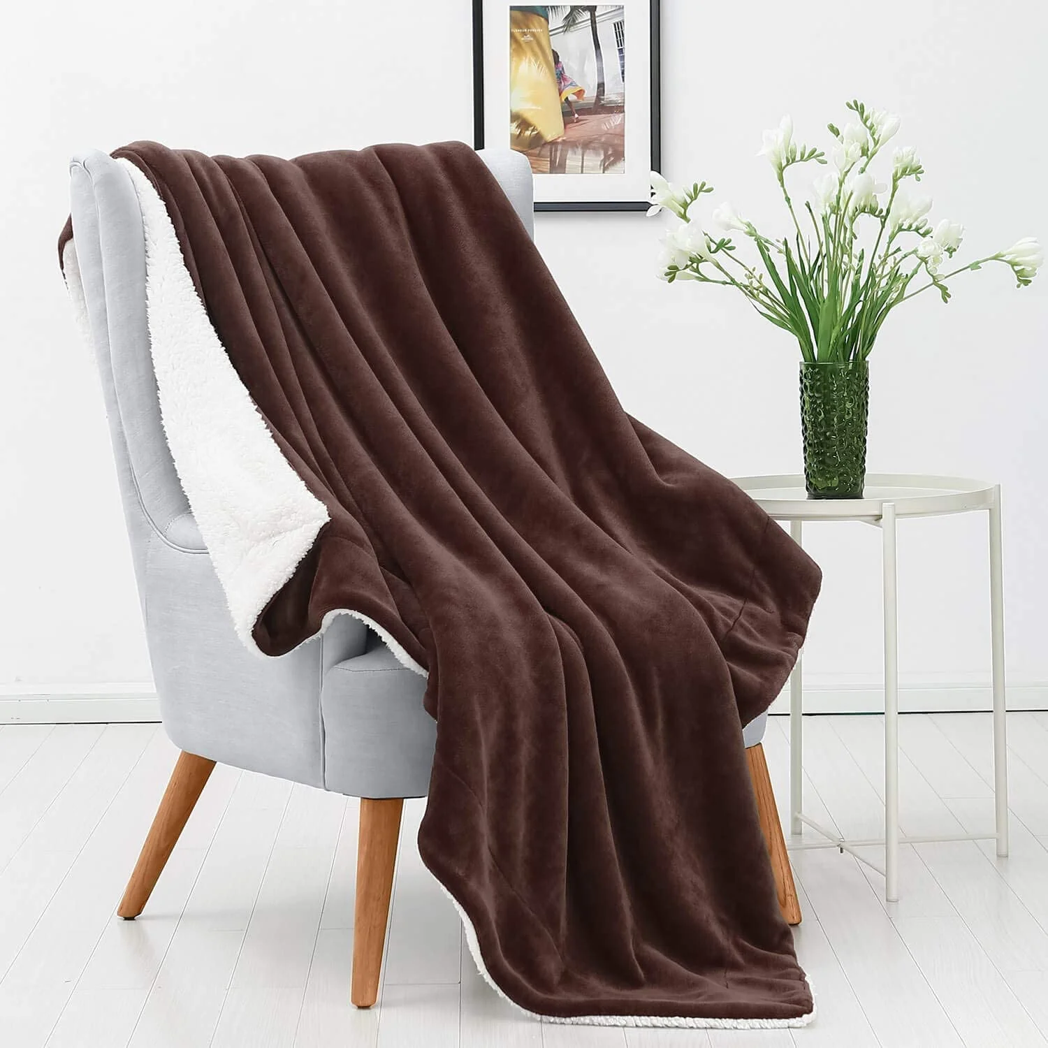Plush Sherpa Fleece Throw Blanket Brown - Image 5