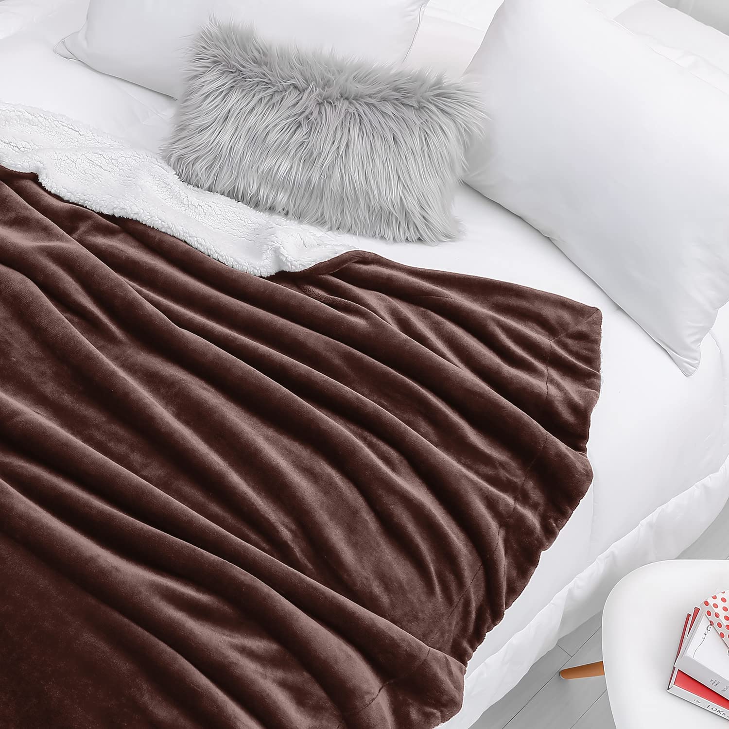 Plush Sherpa Fleece Throw Blanket Brown - Image 6