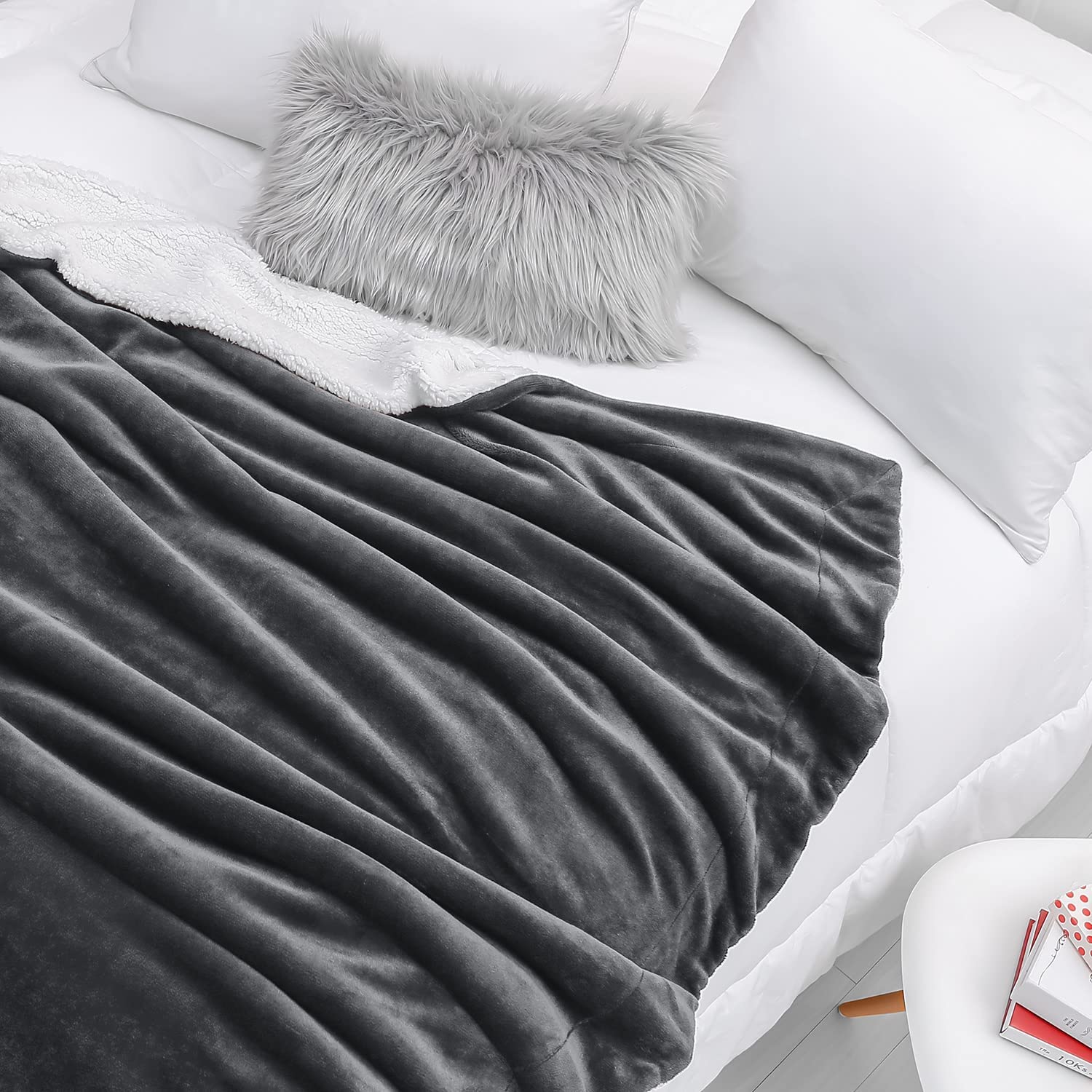 Plush Sherpa Fleece Throw Blanket Grey - Image 4