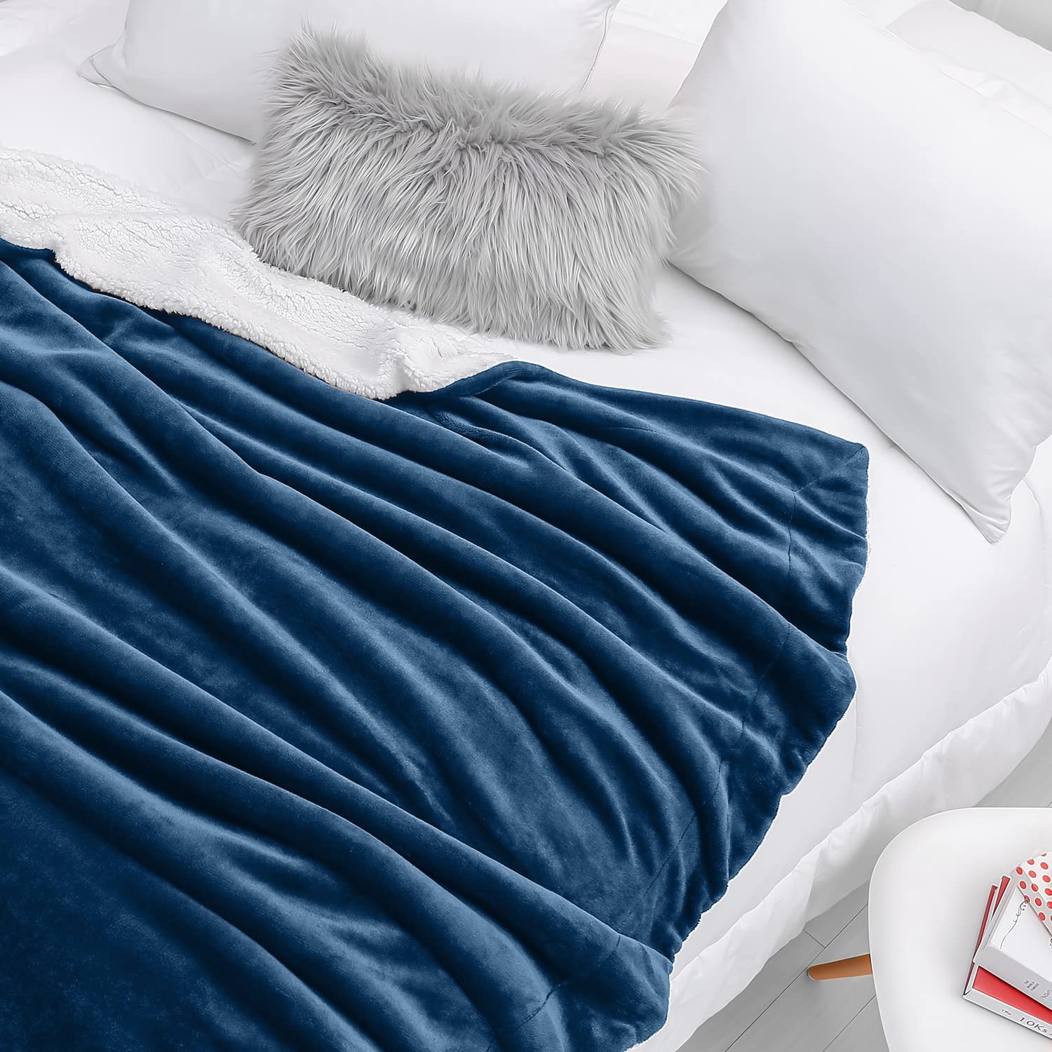 Plush Sherpa Fleece Throw Blanket Navy - Image 5