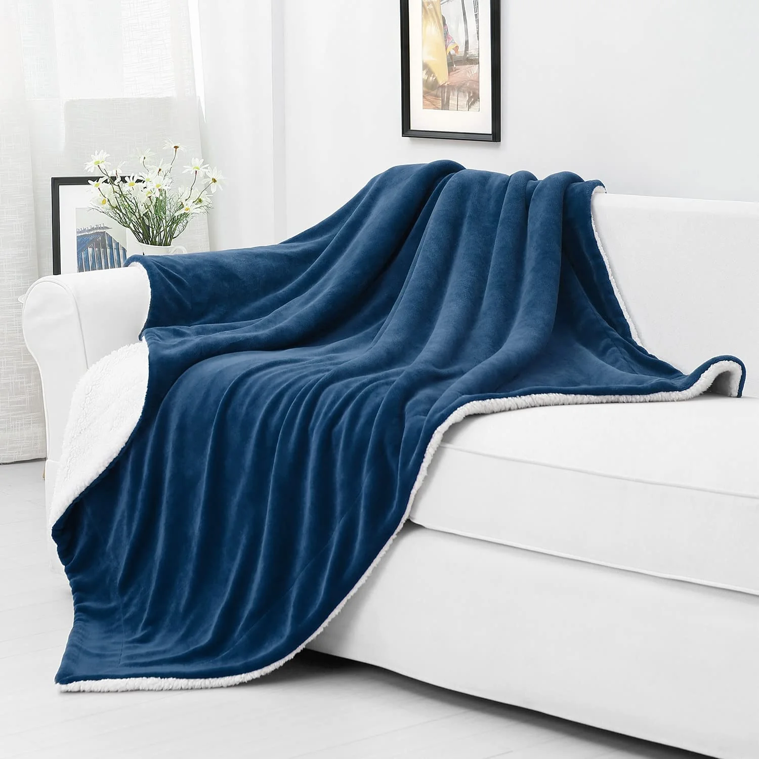 Plush Sherpa Fleece Throw Blanket Navy - Image 6