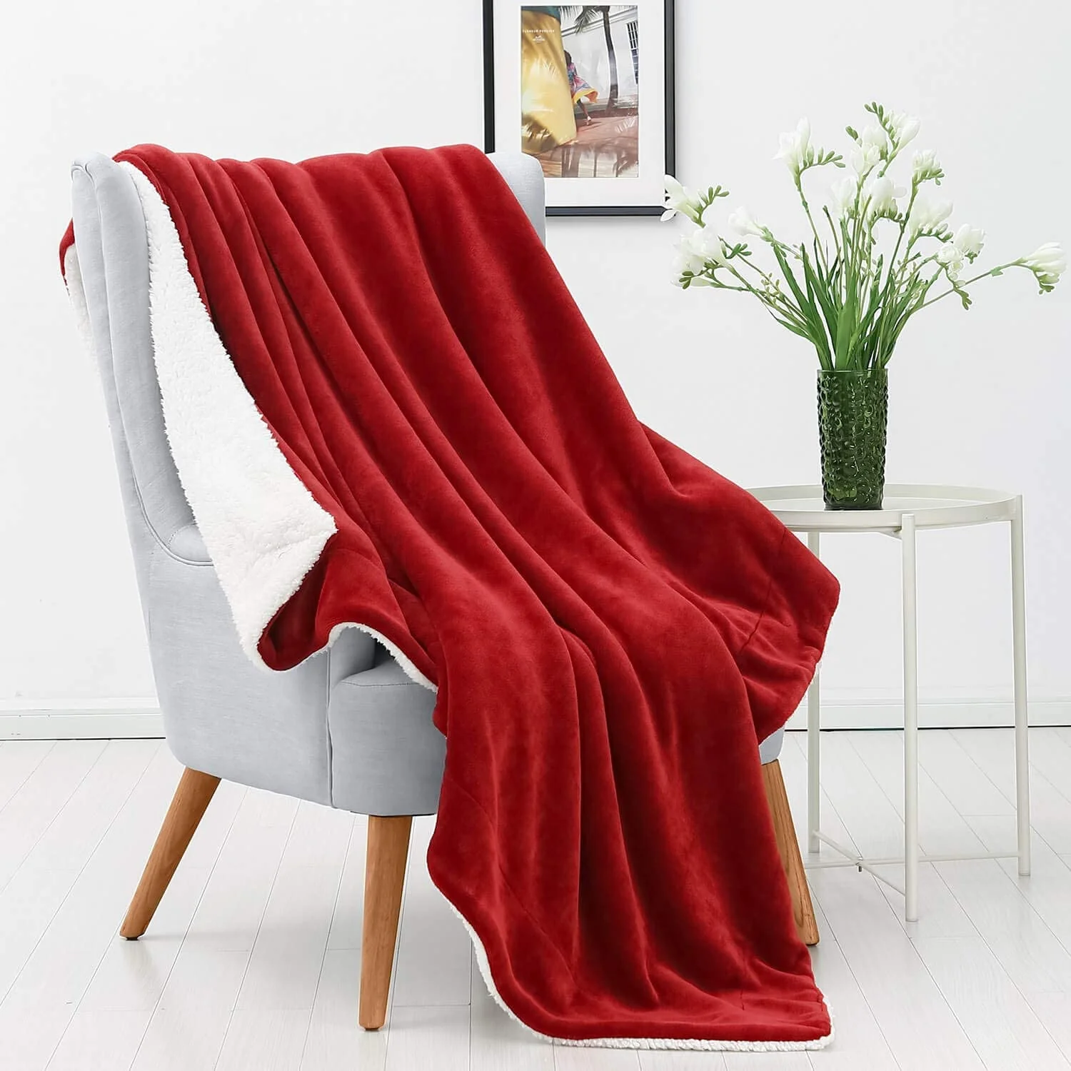 Plush Sherpa Fleece Throw Blanket Red - Image 6