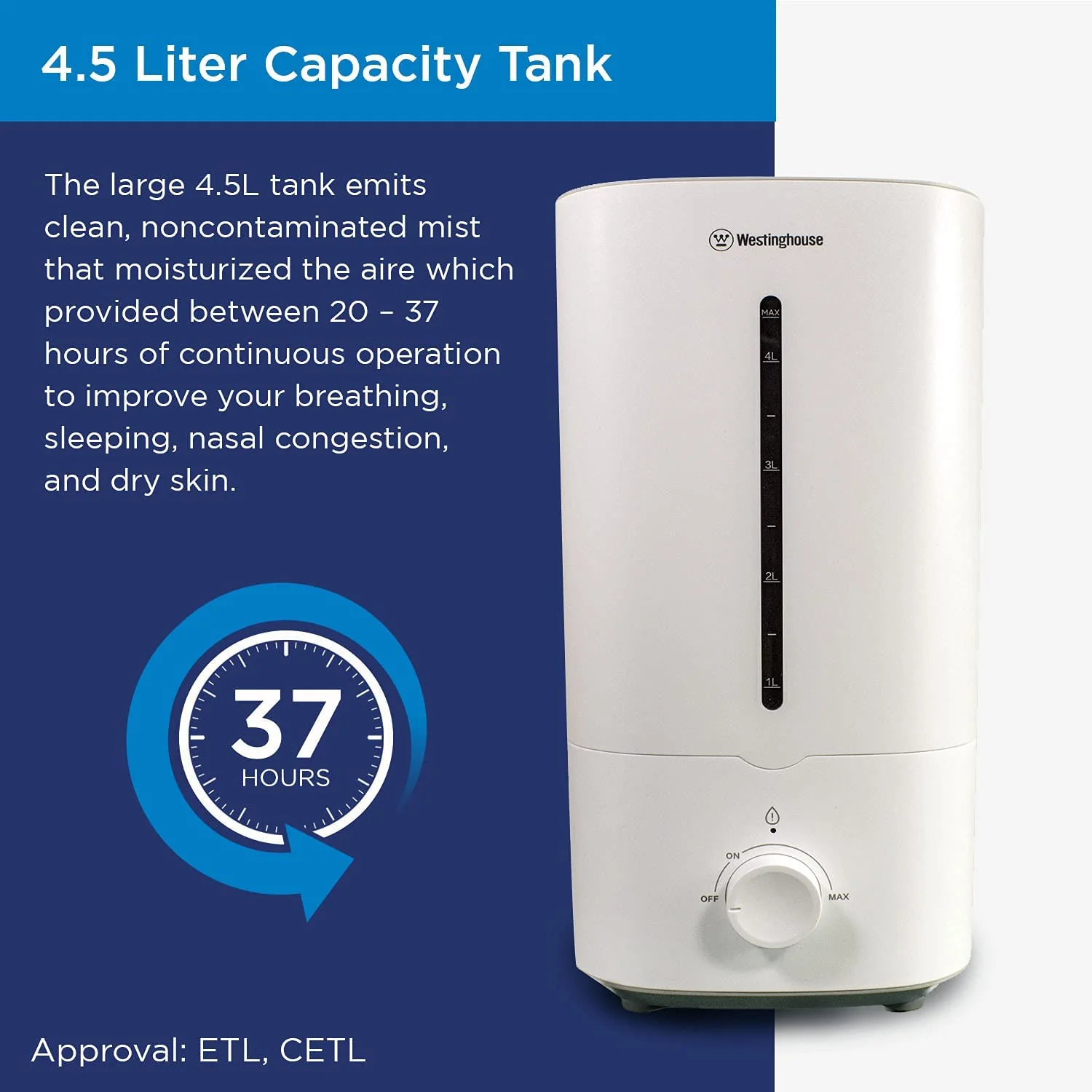 Ultrasonic Humidifier, 4.5L Top Filling Quiet Air Humidifier - Image 3