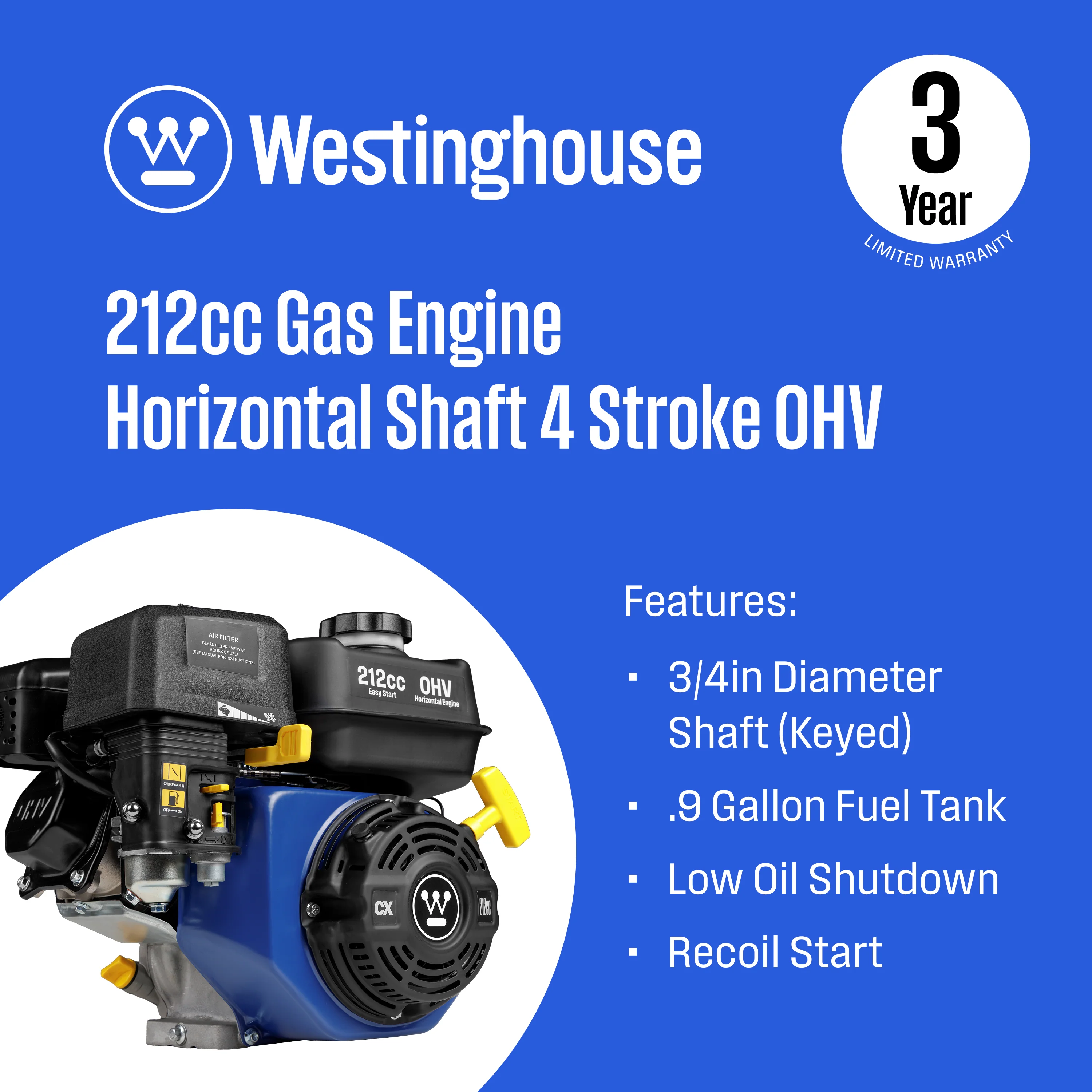 WENG212 212cc 4-Stroke OHV Westinghouse Engine - Image 2