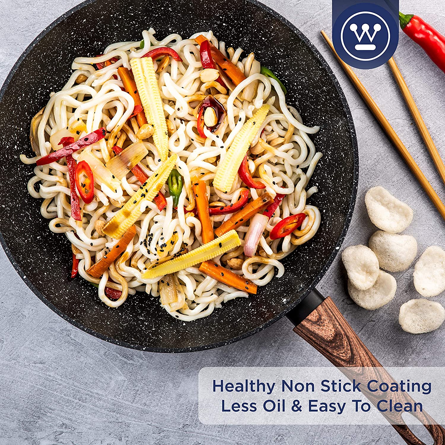 Wood marble wok pot (12.5") - Image 3